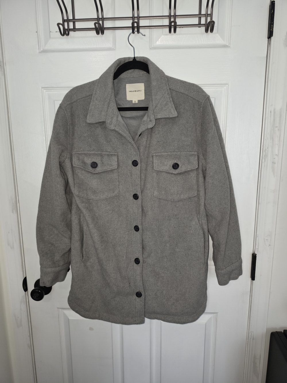 Light Gray Wool-Blend Utility Shacket